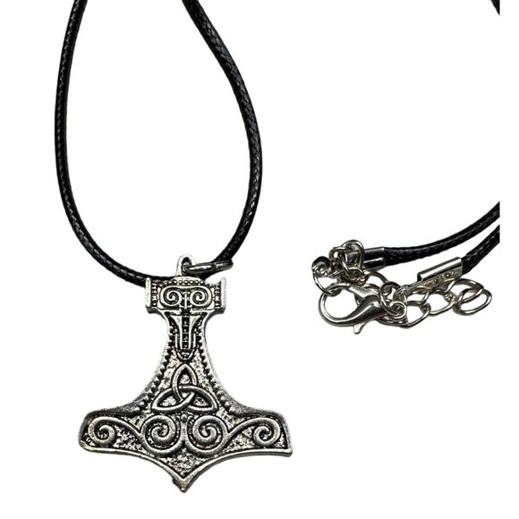 Thors Hammer Pendant Leather Cord Necklace Celtic Jewelry Strength Masculine - Picture 3 of 5